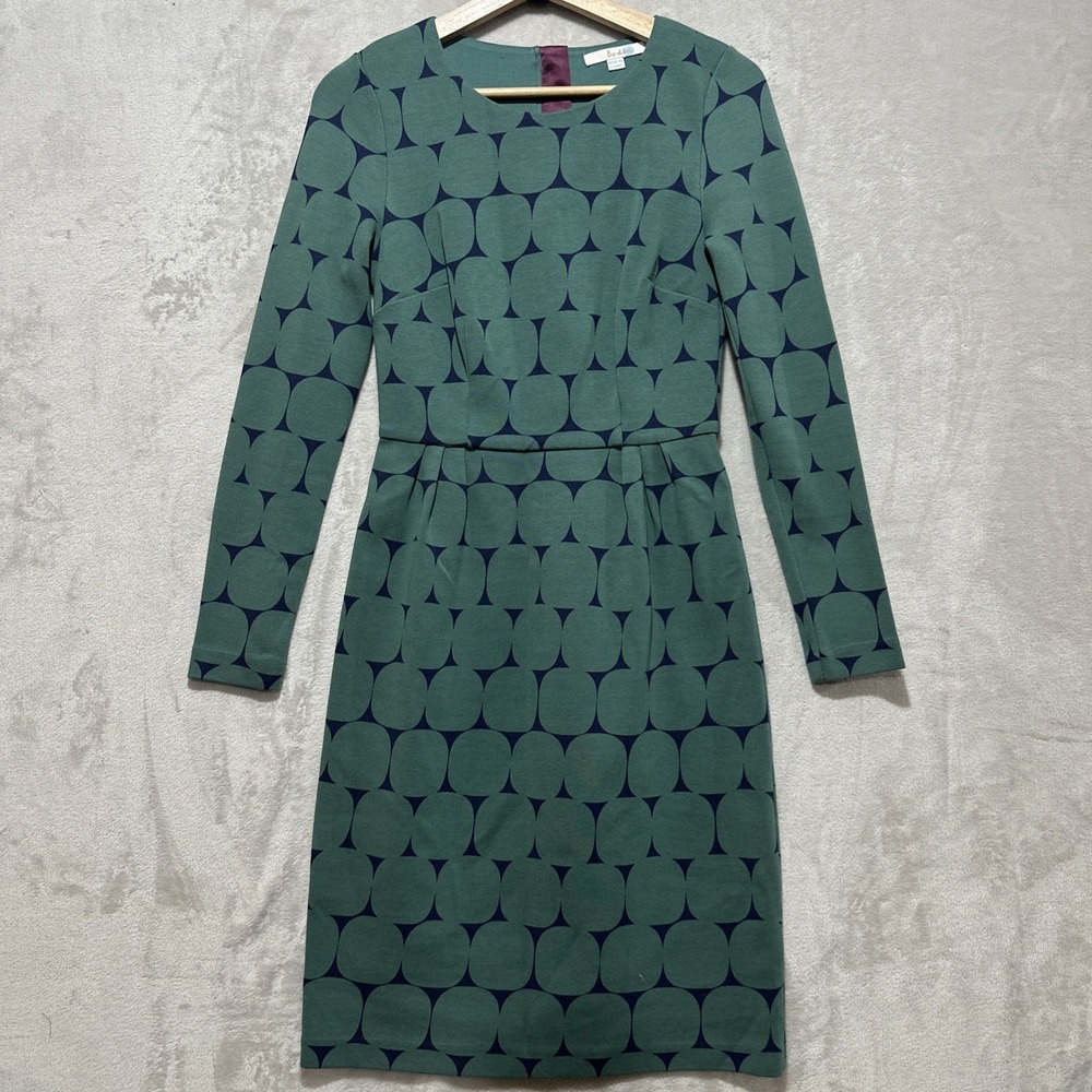 Boden Geometric Circle Print Ponte Dress Women's 4 Green Long Sleeve Semi Fitted